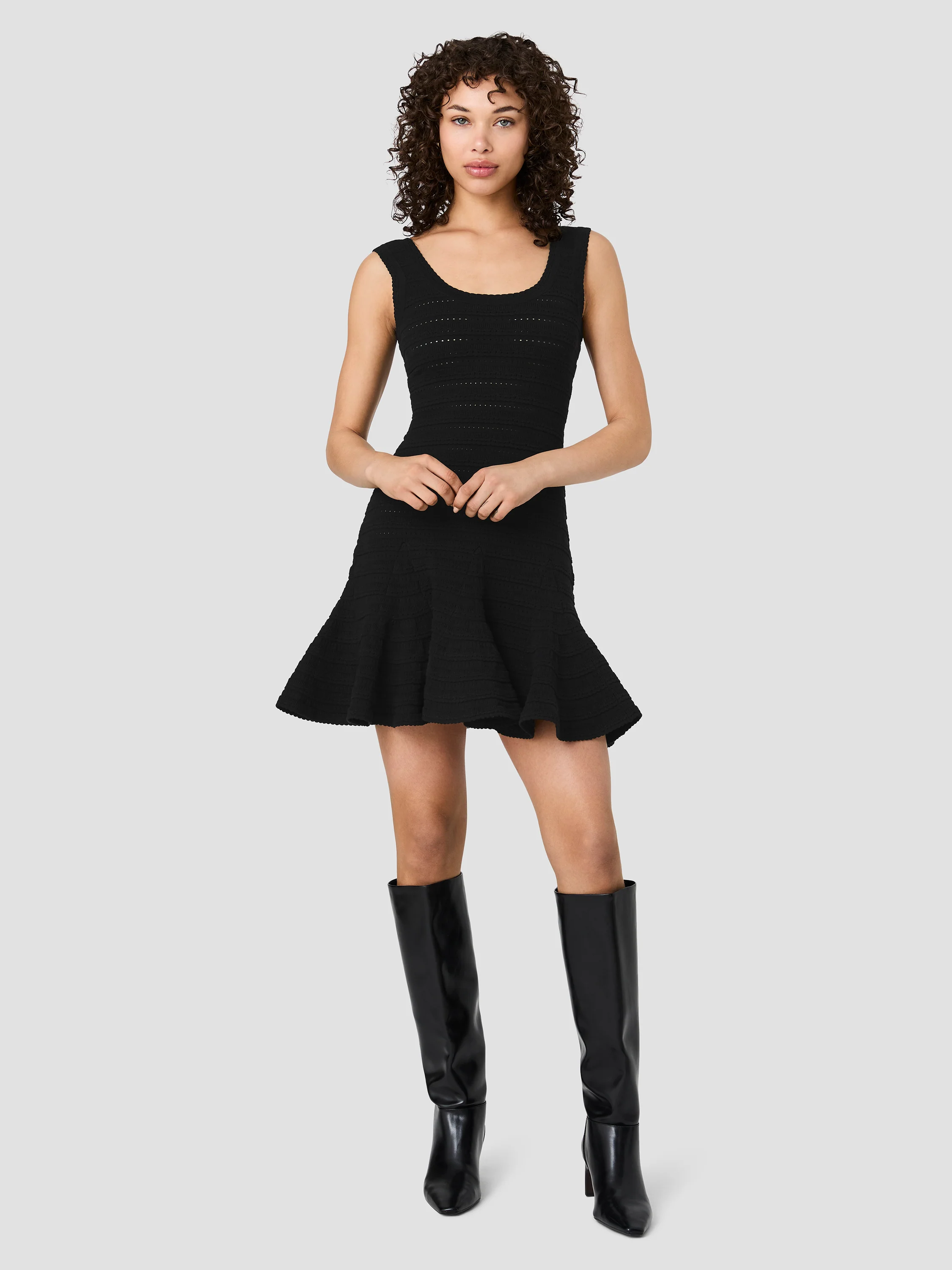 CECILIA KNIT POINTELLE FLARE MINI DRESS - Image 6
