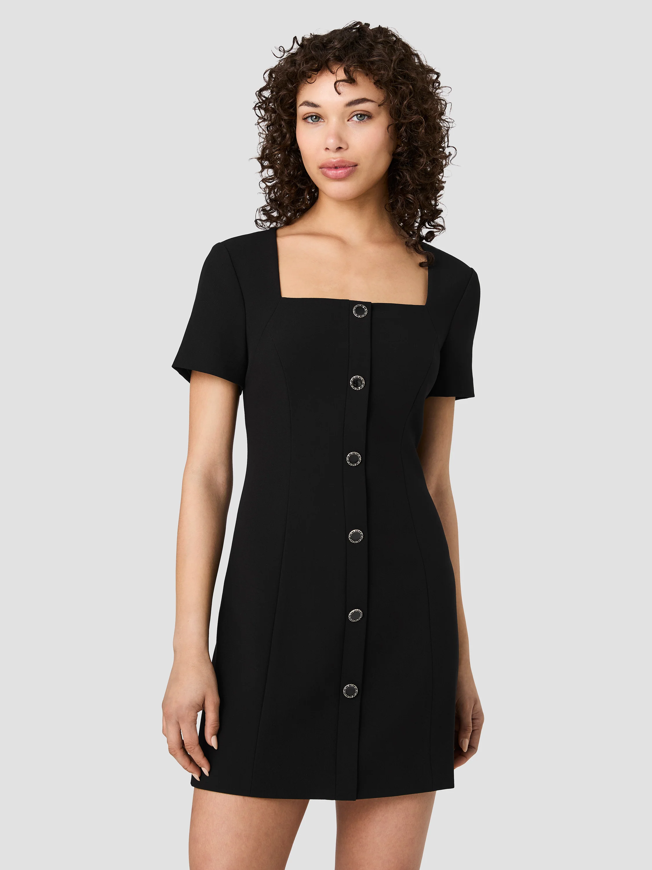 AZRA TWILL BUTTON FRONT SHORT SLEEVE MINI DRESS - Image 2