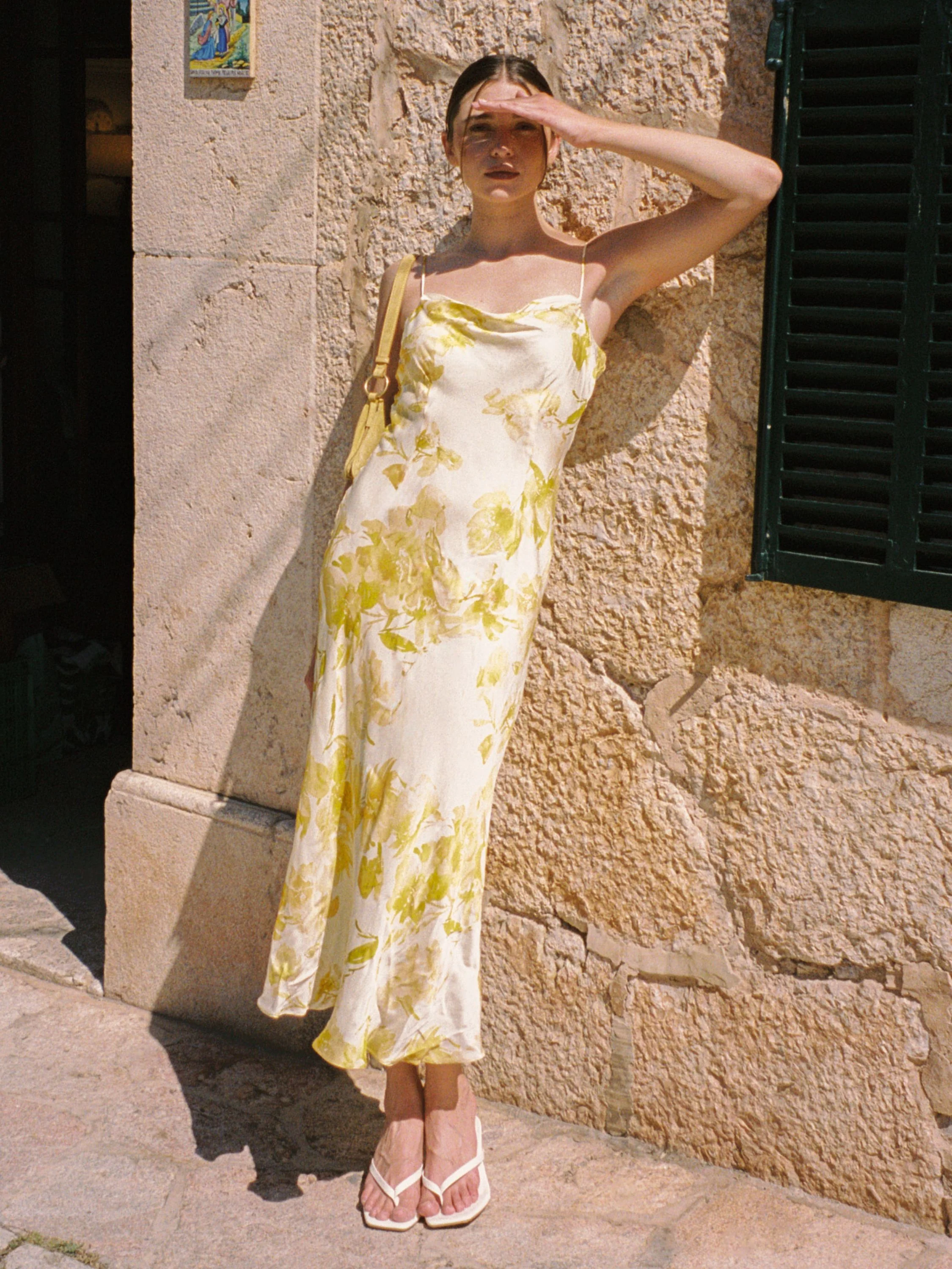 OONA SATIN SOPHIE FLEUR COWL NECK DRESS - Image 5