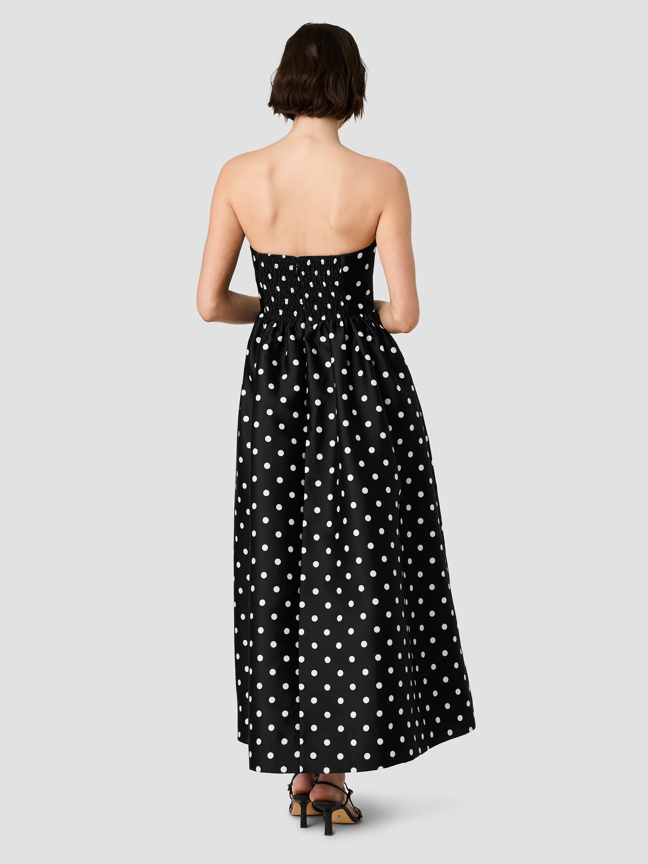 STRUCTURED TAFFETA POLKA DOT STRAPLESS MIDI DRESS - Image 3
