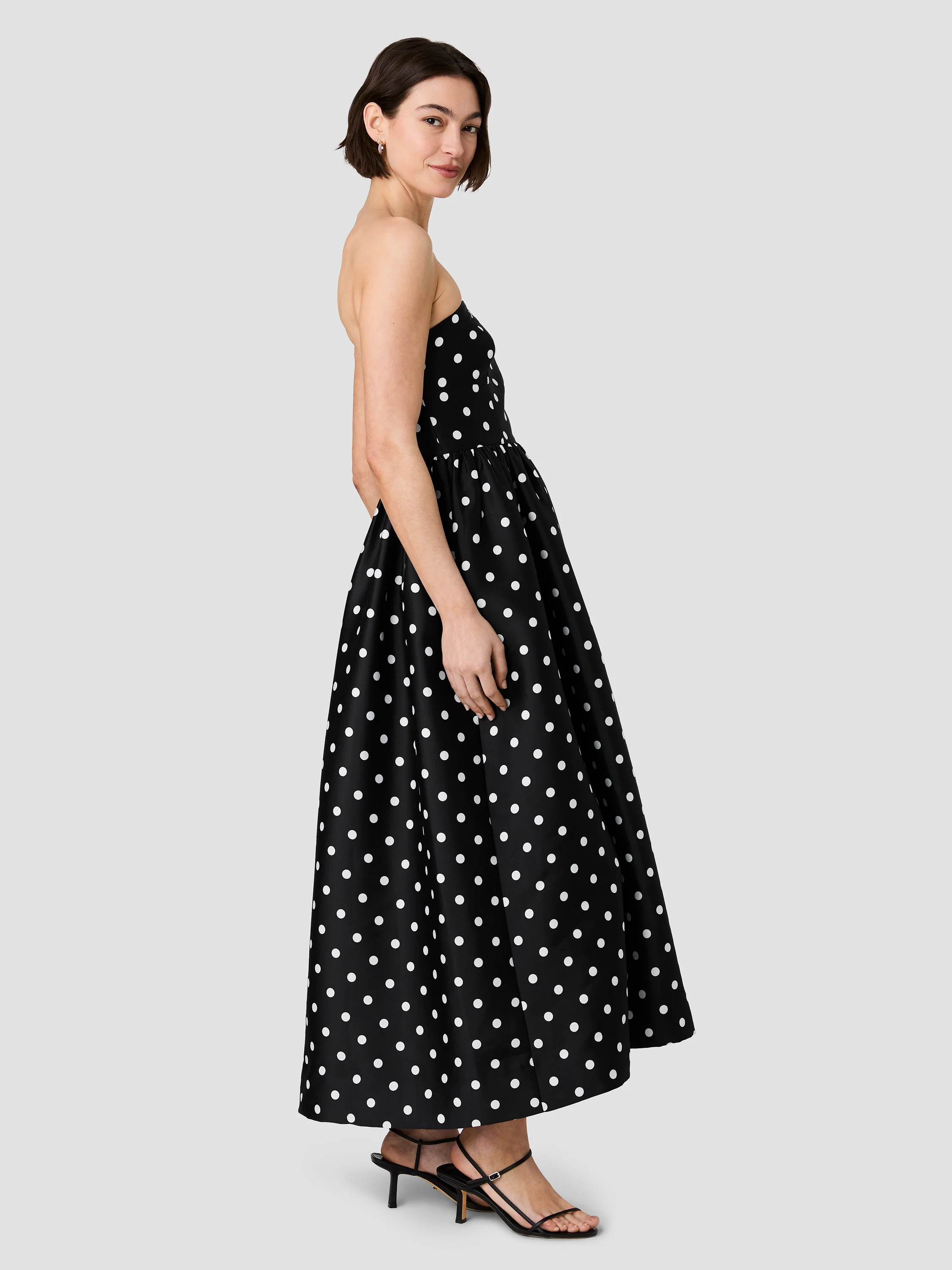 STRUCTURED TAFFETA POLKA DOT STRAPLESS MIDI DRESS - Image 4