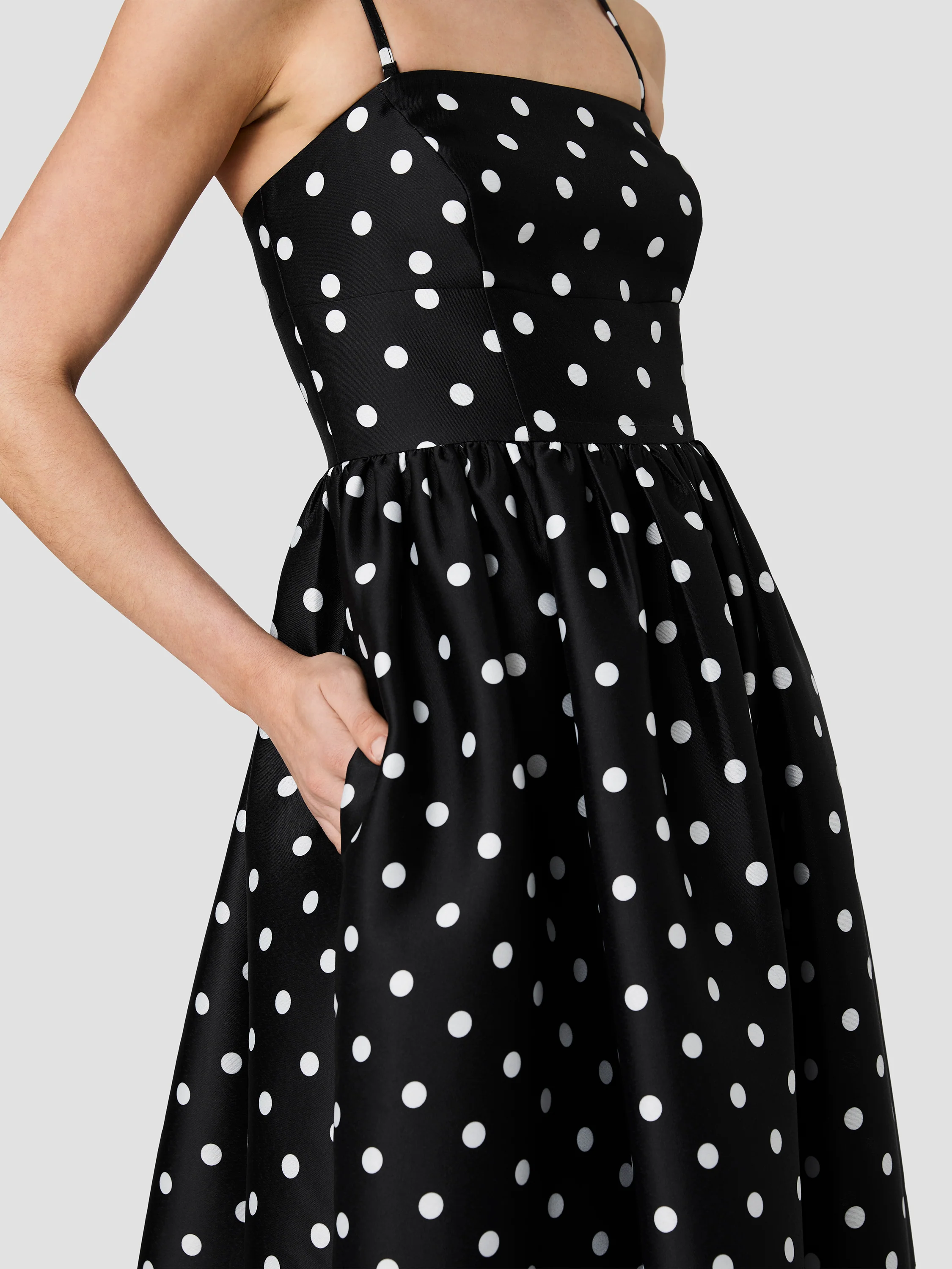 STRUCTURED TAFFETA POLKA DOT STRAPLESS MIDI DRESS - Image 6
