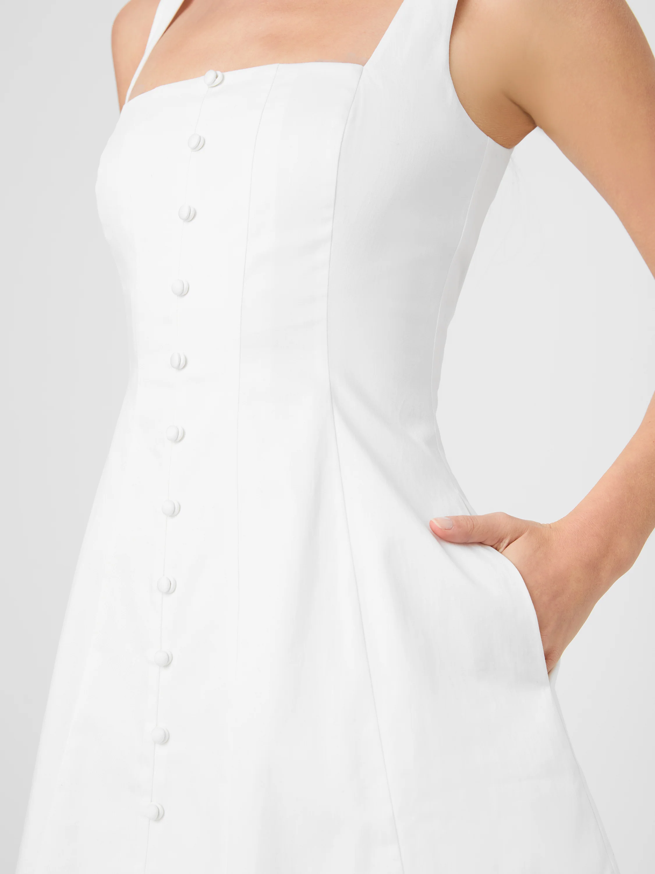 COTTON SATEEN BUTTON FRONT MINI DRESS - Image 3