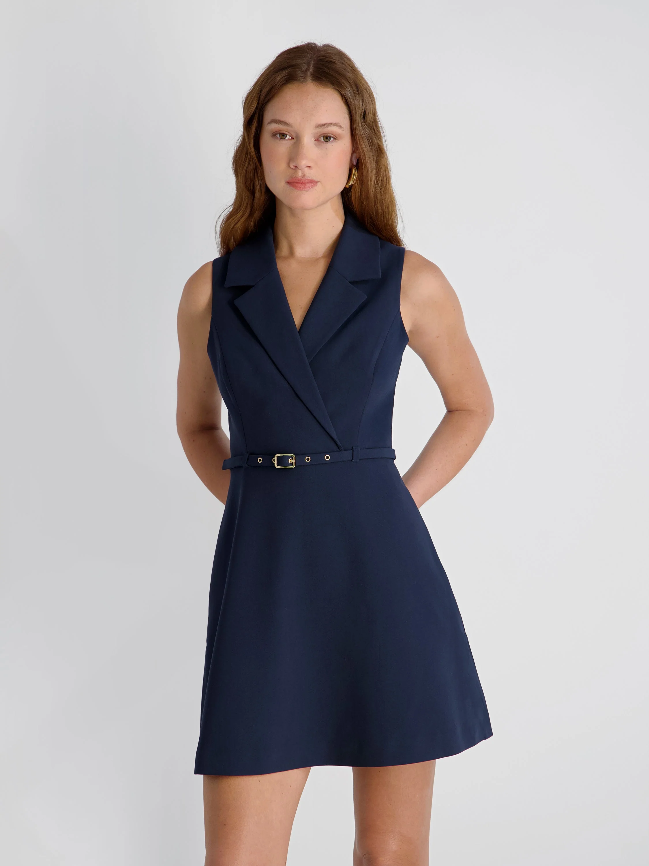 AZRA TWILL BELTED SLEEVELESS MINI DRESS - Image 2