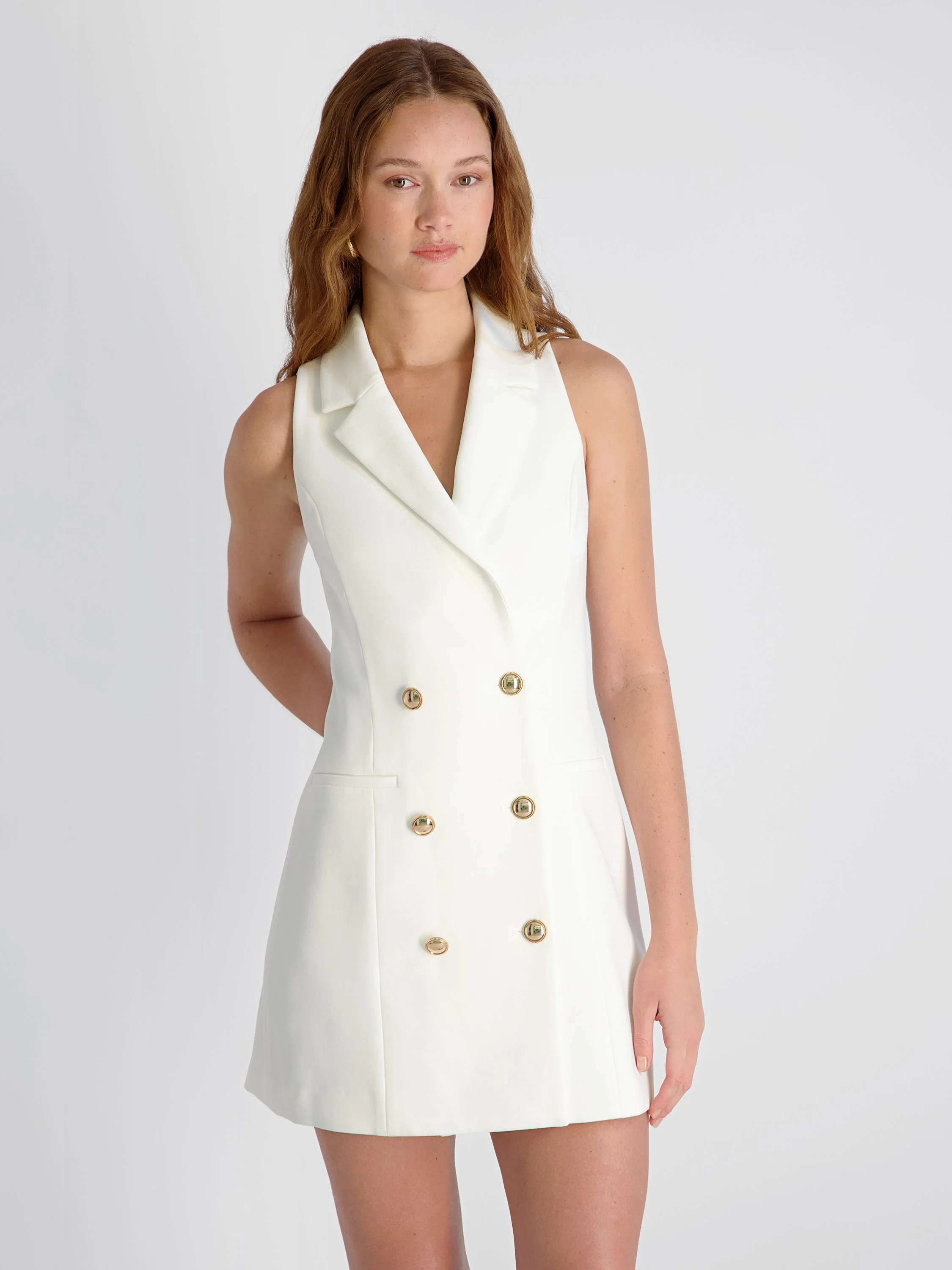 WHISPER DOUBLE BREASTED HALTER MINI DRESS - Image 2
