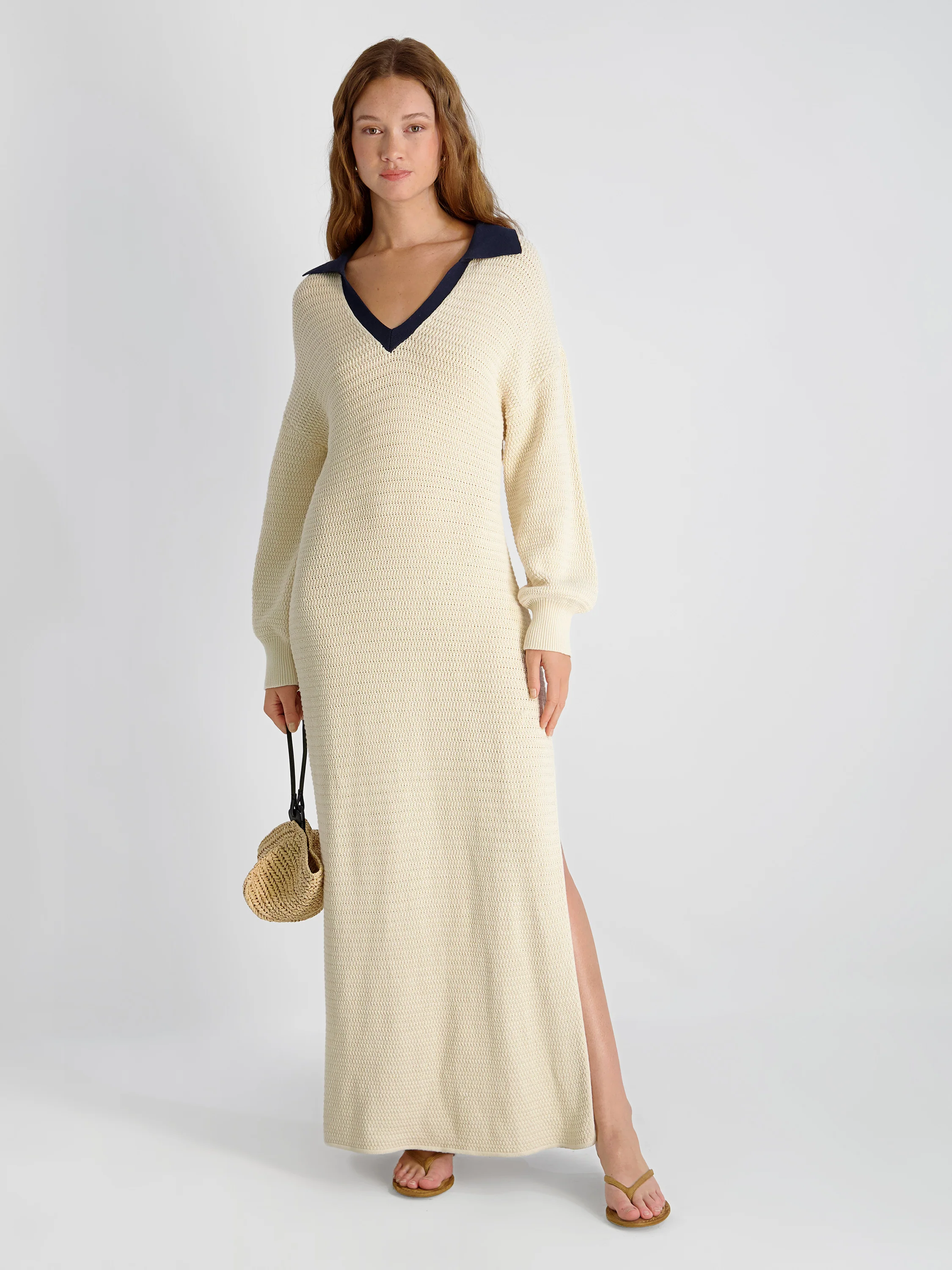 MOZART CONTRAST TEXTURE KNIT MAXI DRESS
