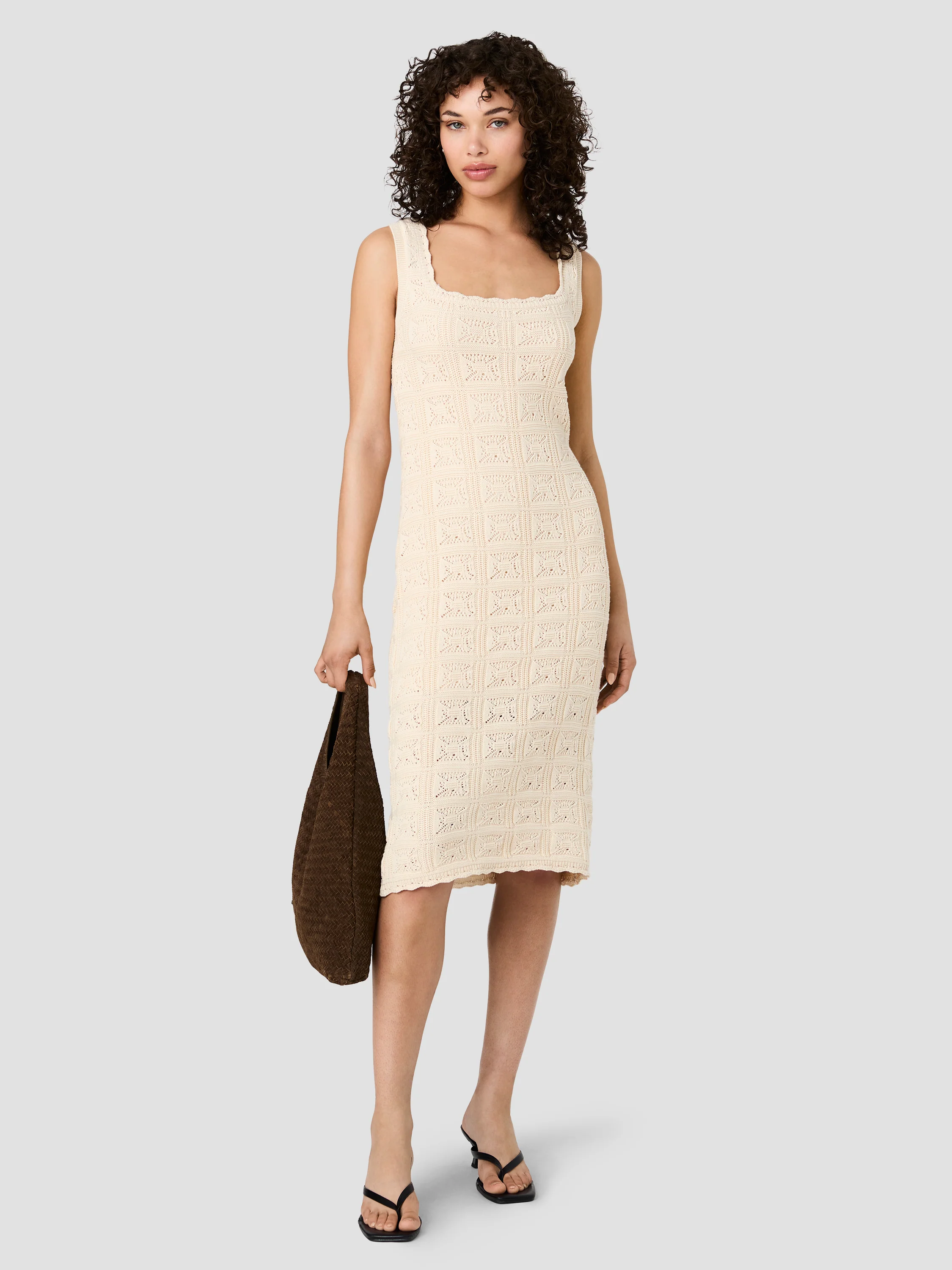 NELLIS SQUARE CROCHET KNIT MIDI DRESS - Image 2