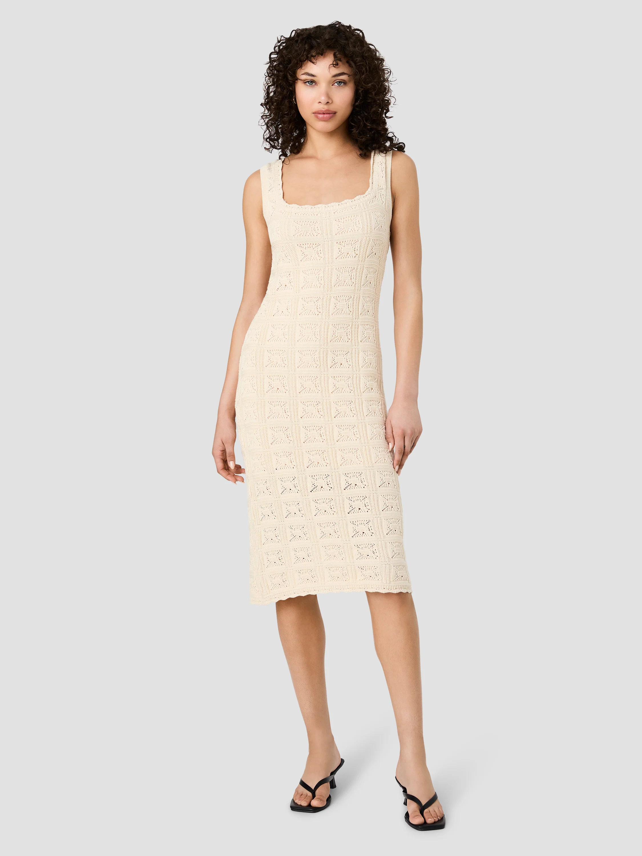 NELLIS SQUARE CROCHET KNIT MIDI DRESS - Image 8
