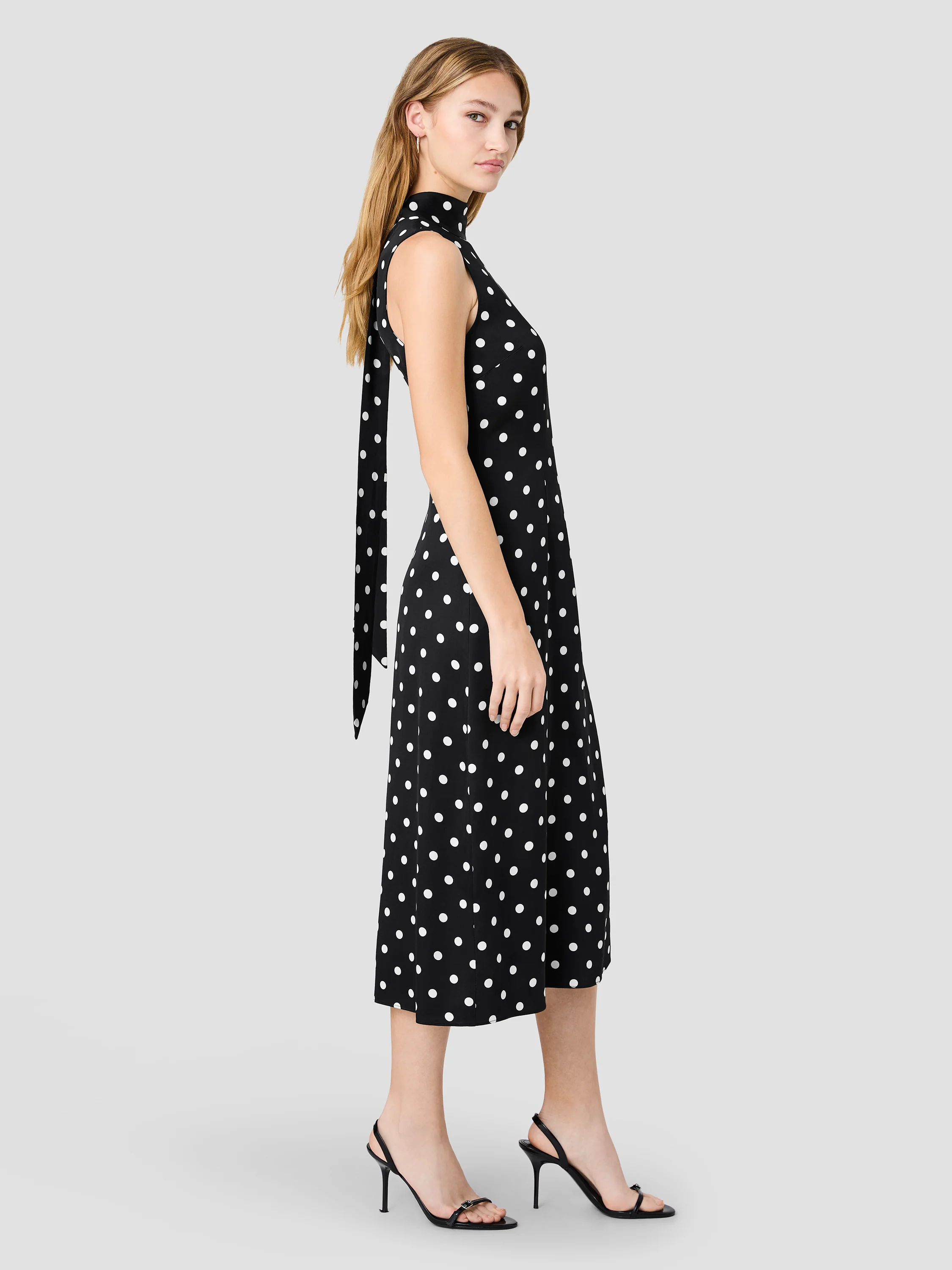 ENNIS SATIN BOW NECK POLKA DOT MIDI DRESS - Image 4