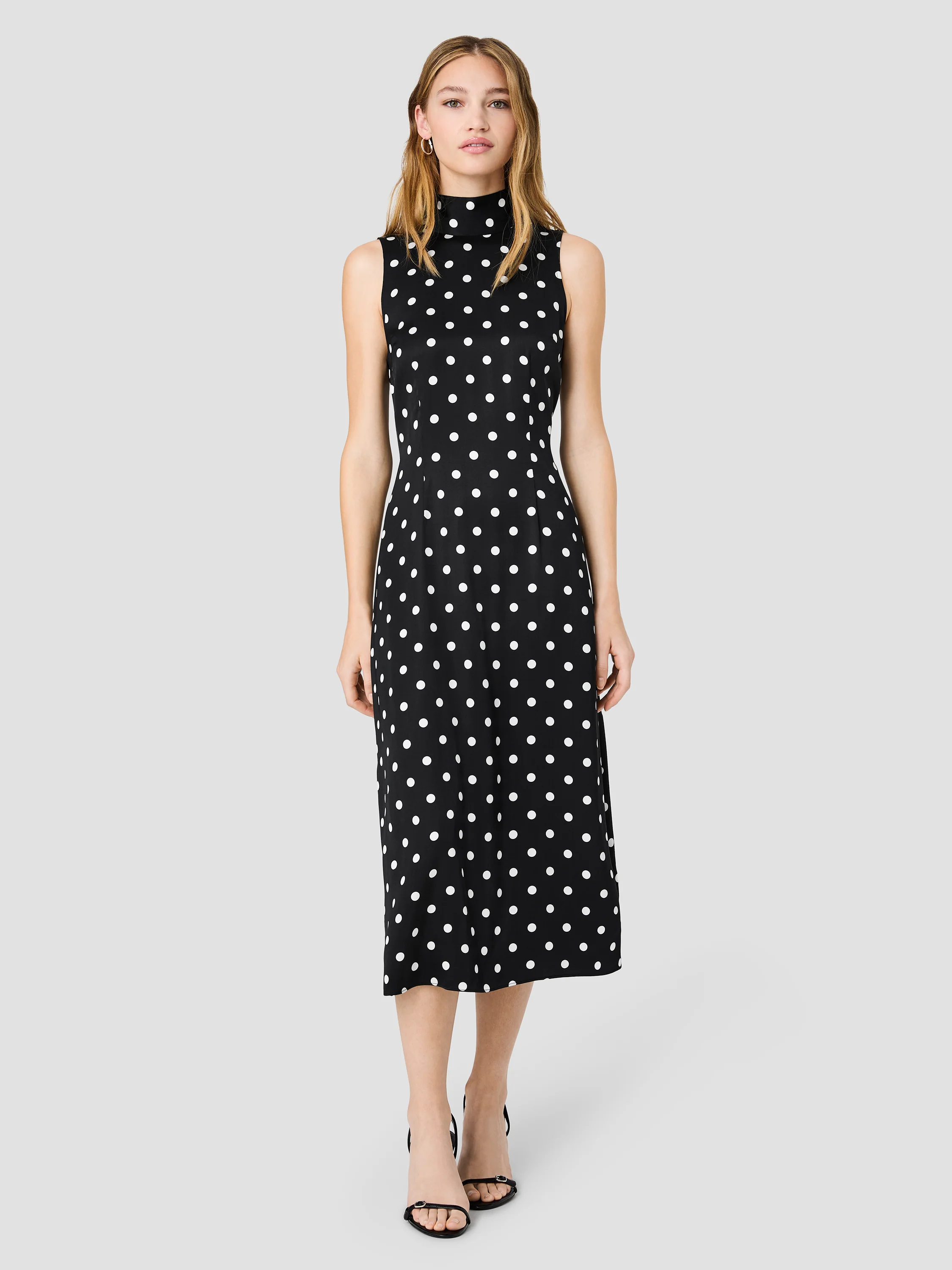 ENNIS SATIN BOW NECK POLKA DOT MIDI DRESS - Image 5