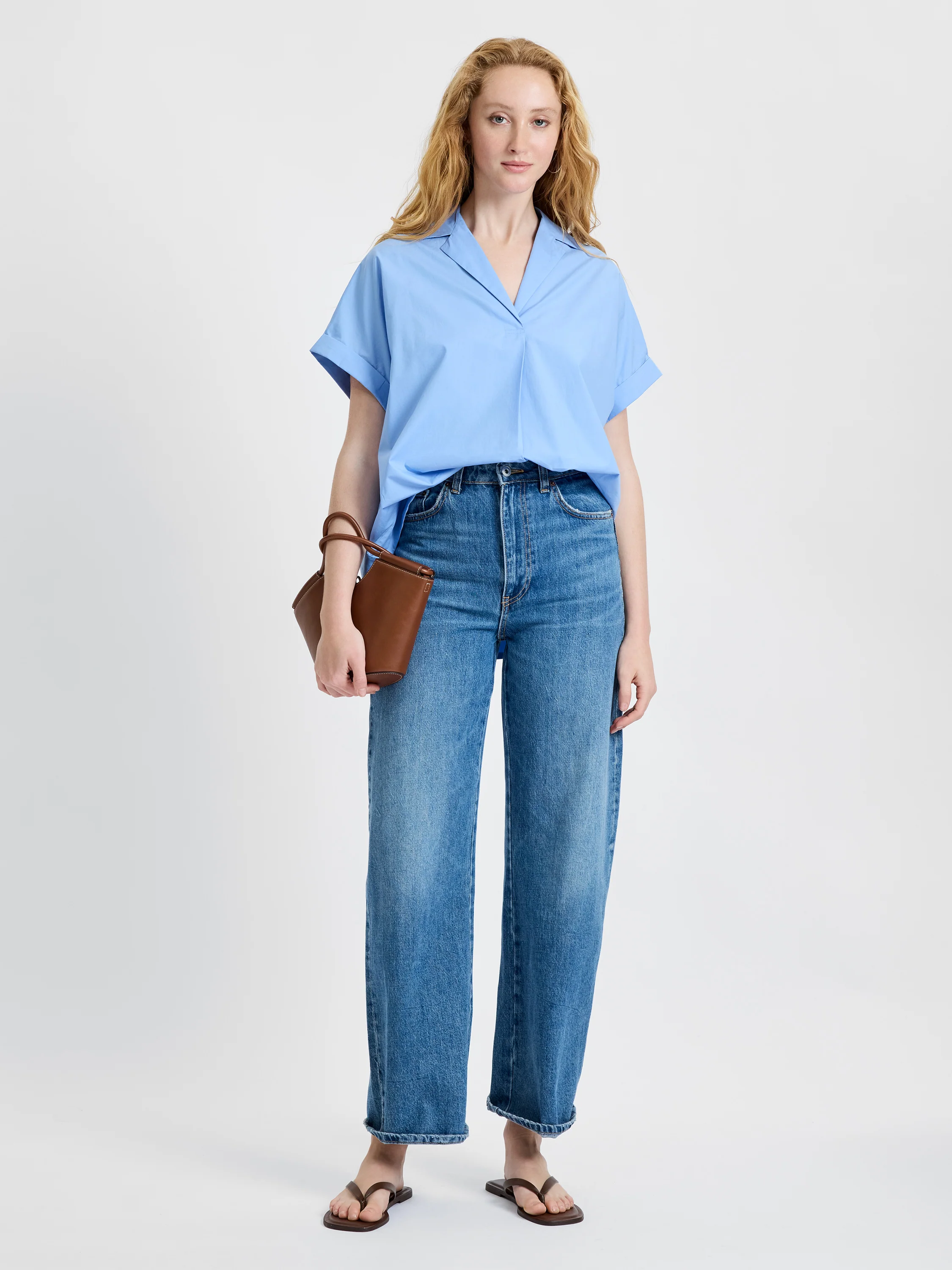 POPLIN COLLAR SHORT SLEEVE PULLOVER