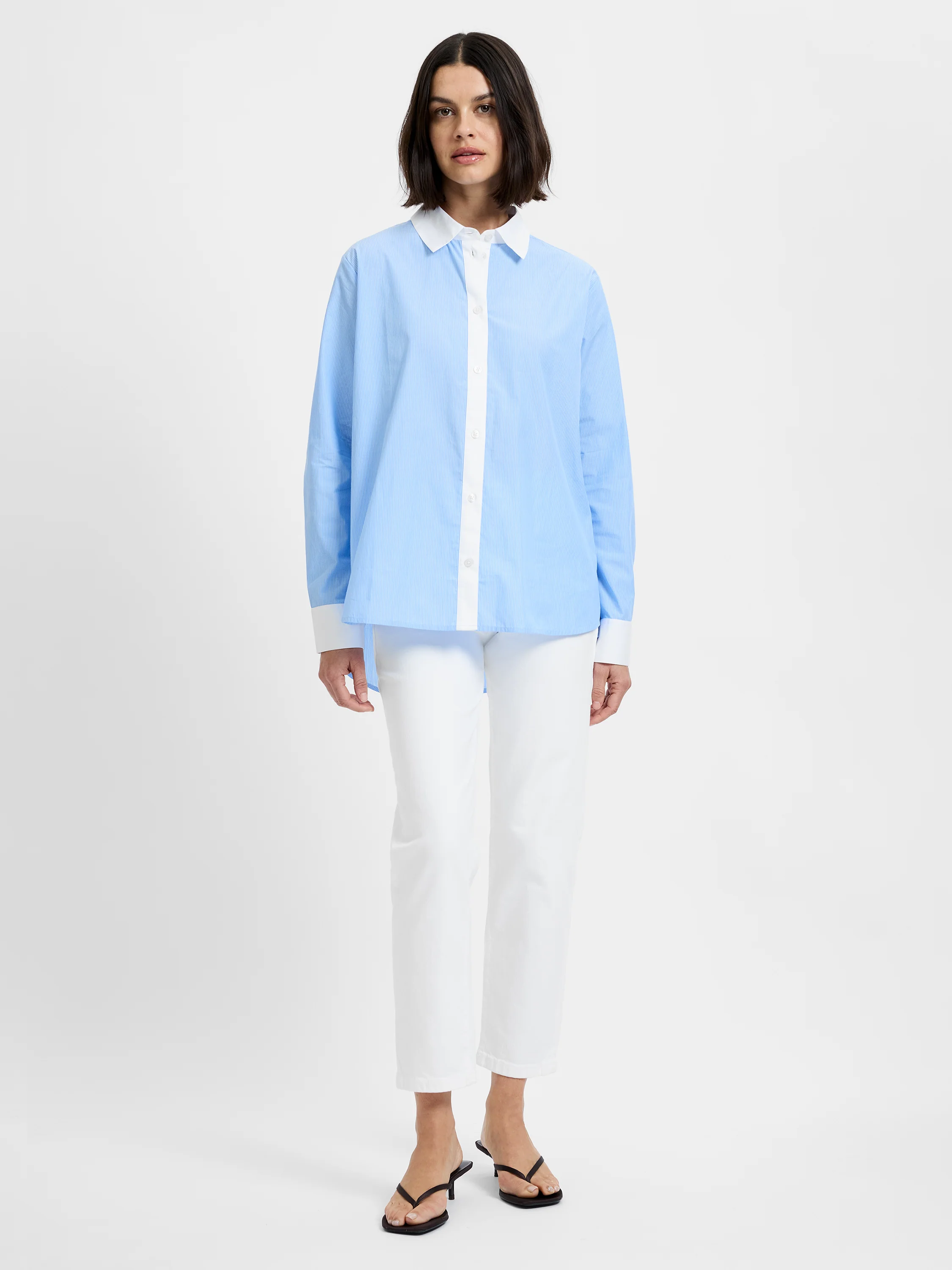 POPLIN TICKING CONTRAST BUTTON DOWN