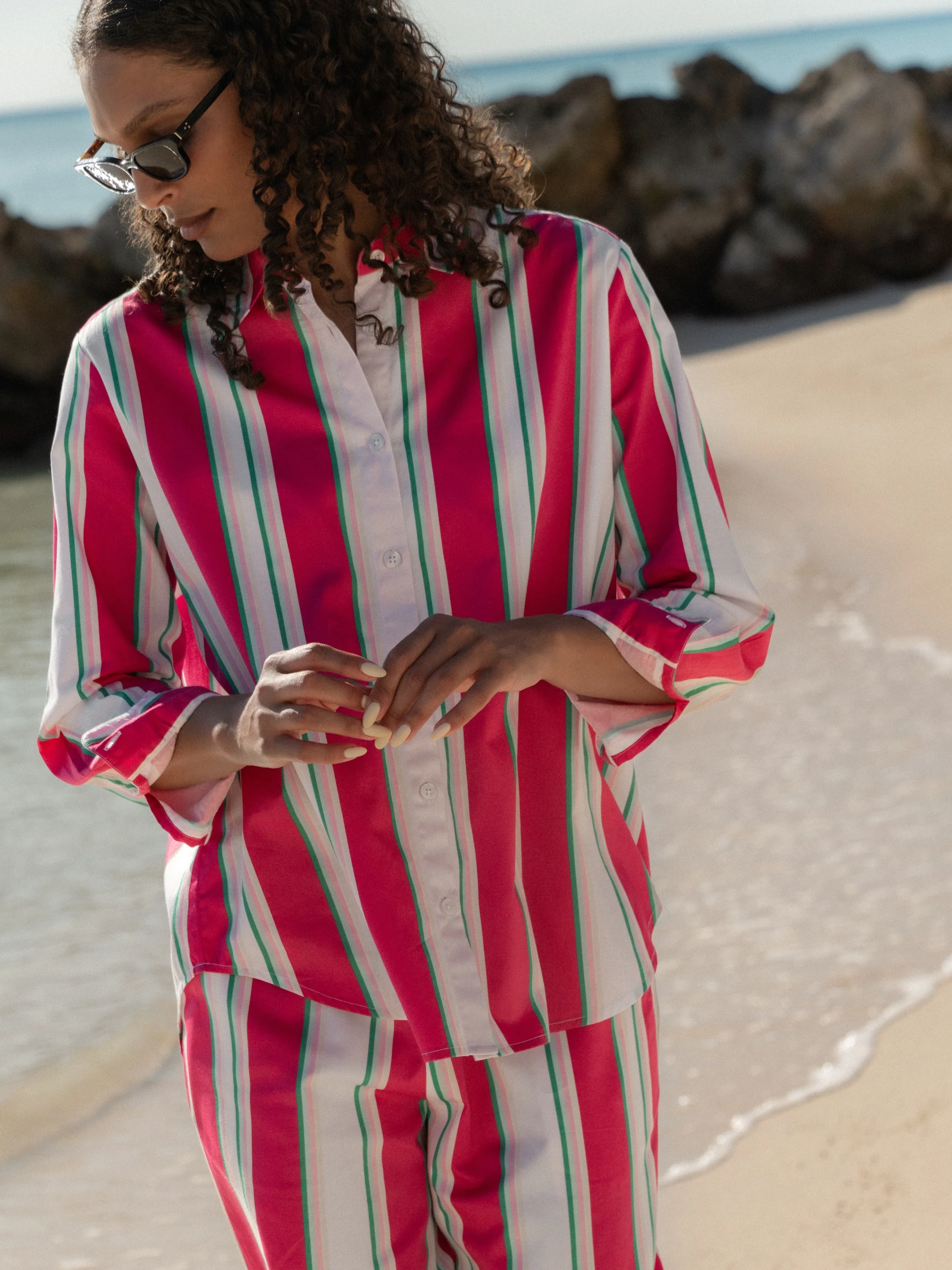 ALEXIS POPLIN HAVANA STRIPE BUTTON DOWN