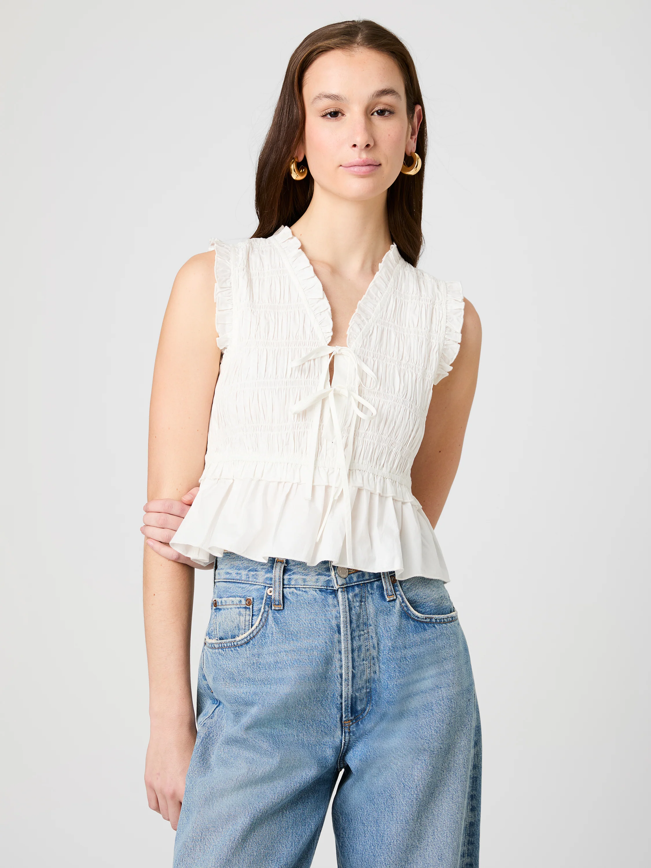RHODES POPLIN SMOCKED FLUTTER SLEEVE TOP - Image 2