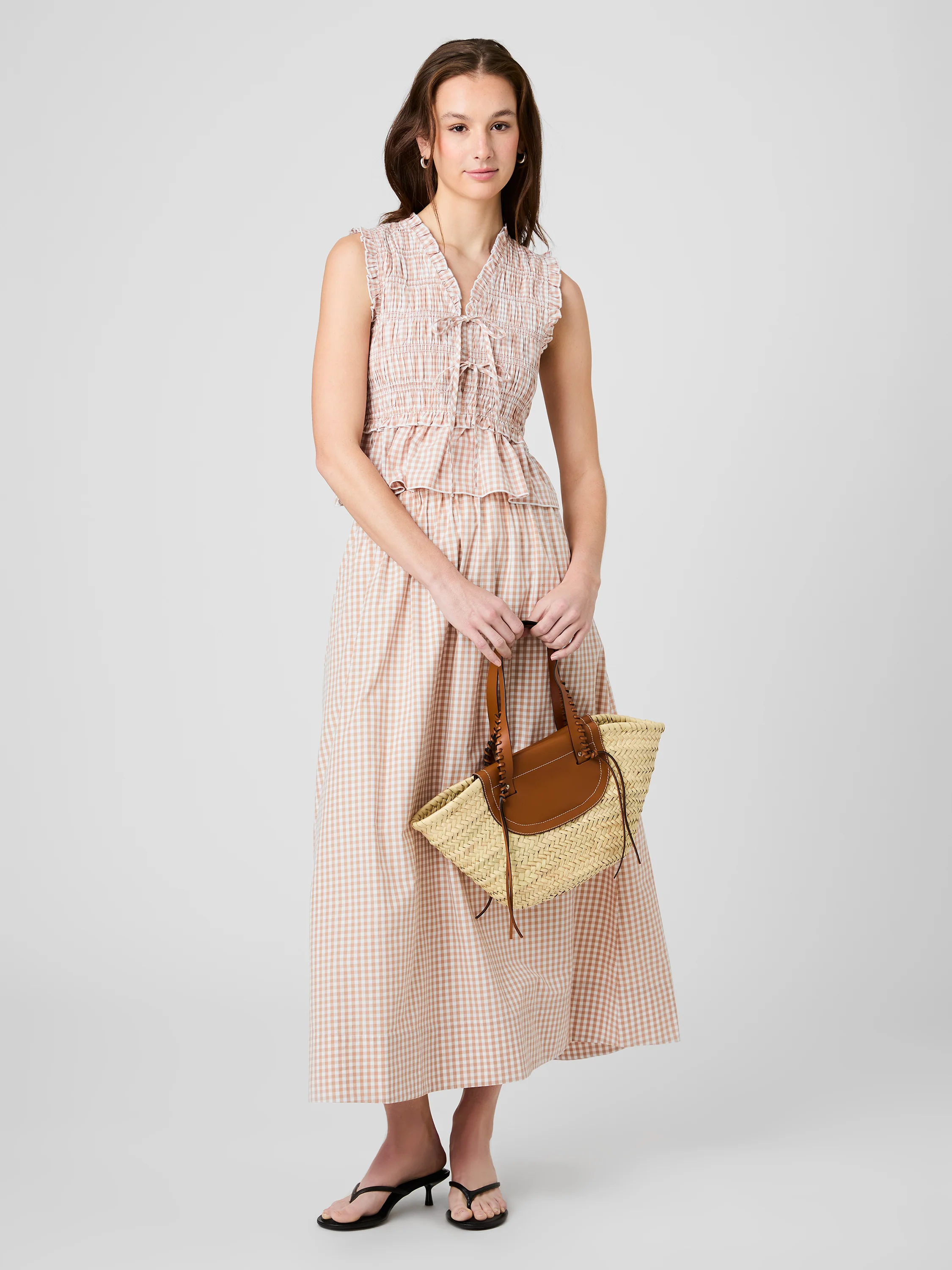 PETITE GINGHAM RUCHED MIDI SKIRT