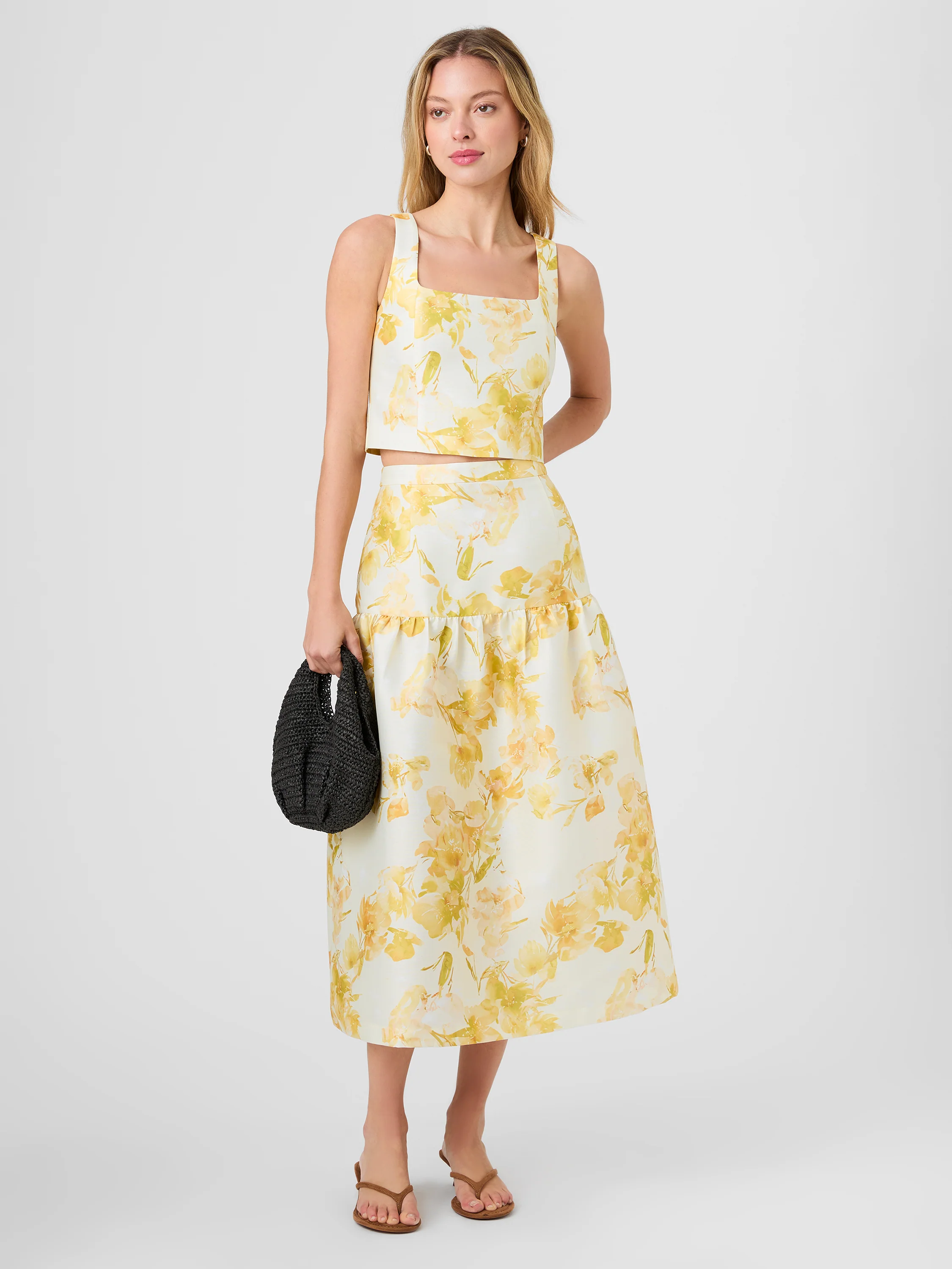 STRUCTURED TAFFETA SOPHIE FLEUR MIDI SKIRT
