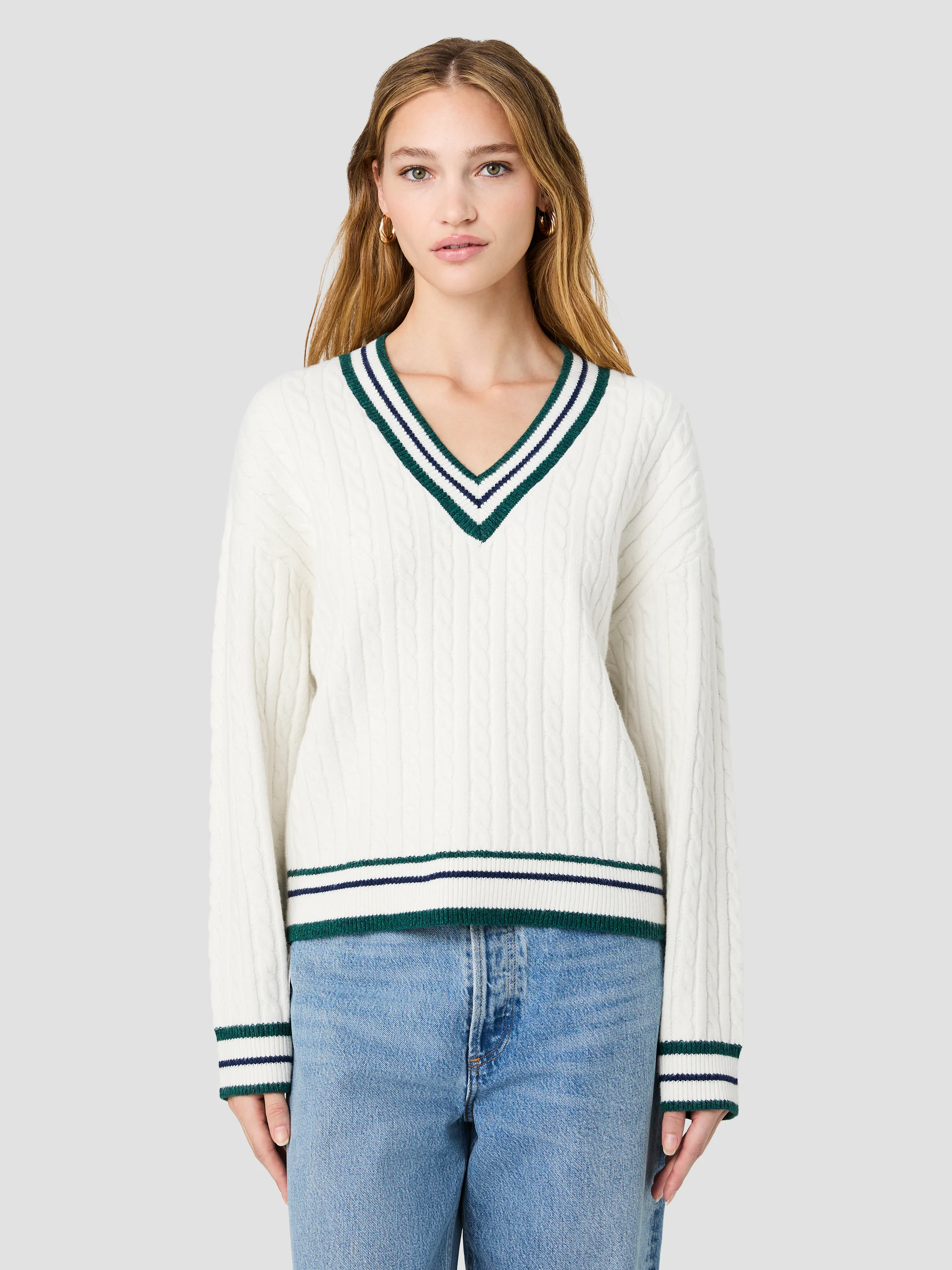 ALEYNA KNIT V-NECK CABLE PULLOVER - Image 2