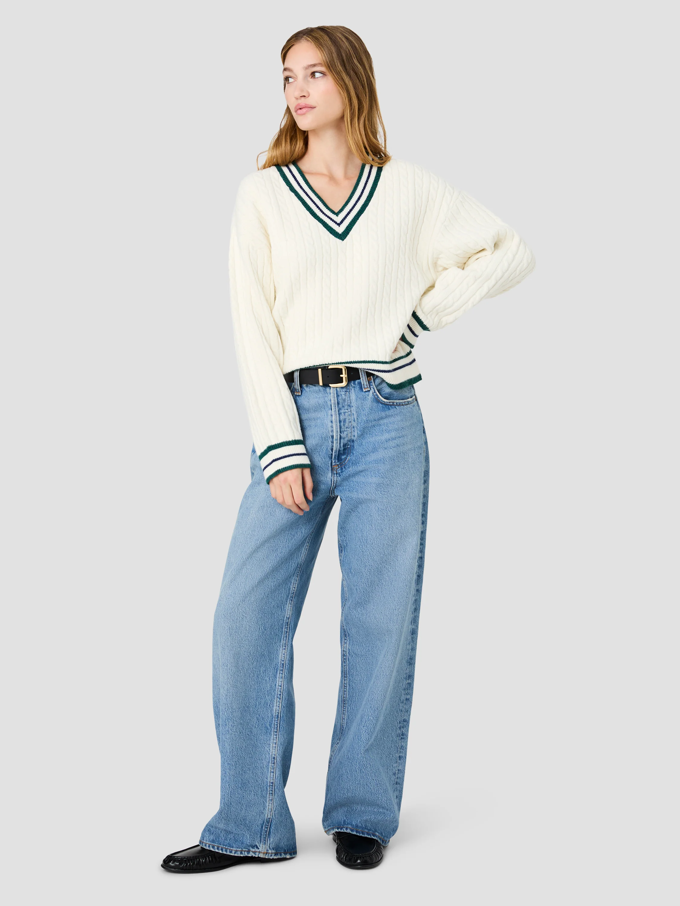 ALEYNA KNIT V-NECK CABLE PULLOVER - Image 6