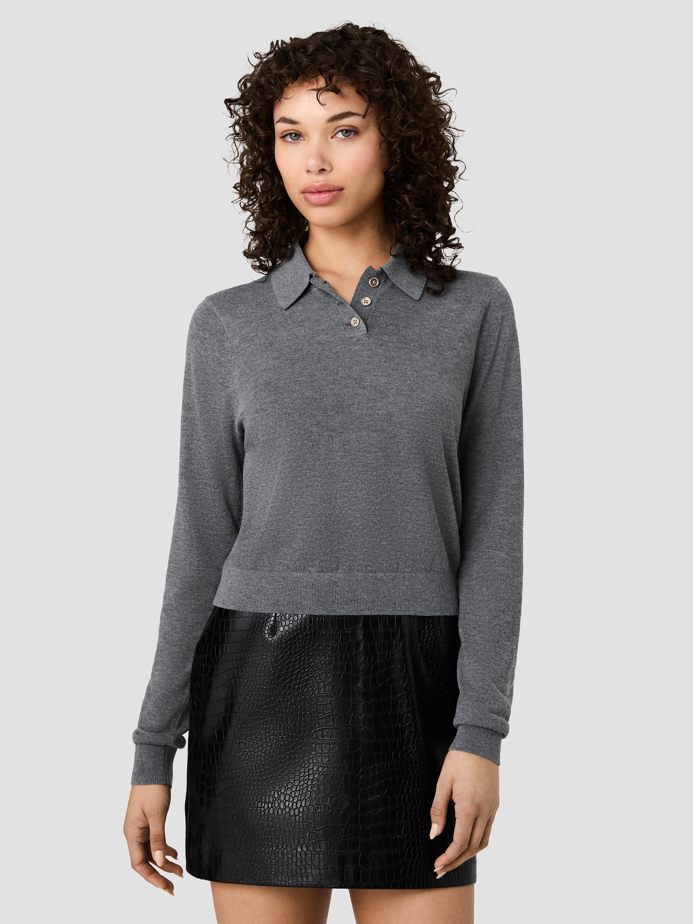 NOLA FINE KNIT LONG SLEEVE POLO TOP - Image 2