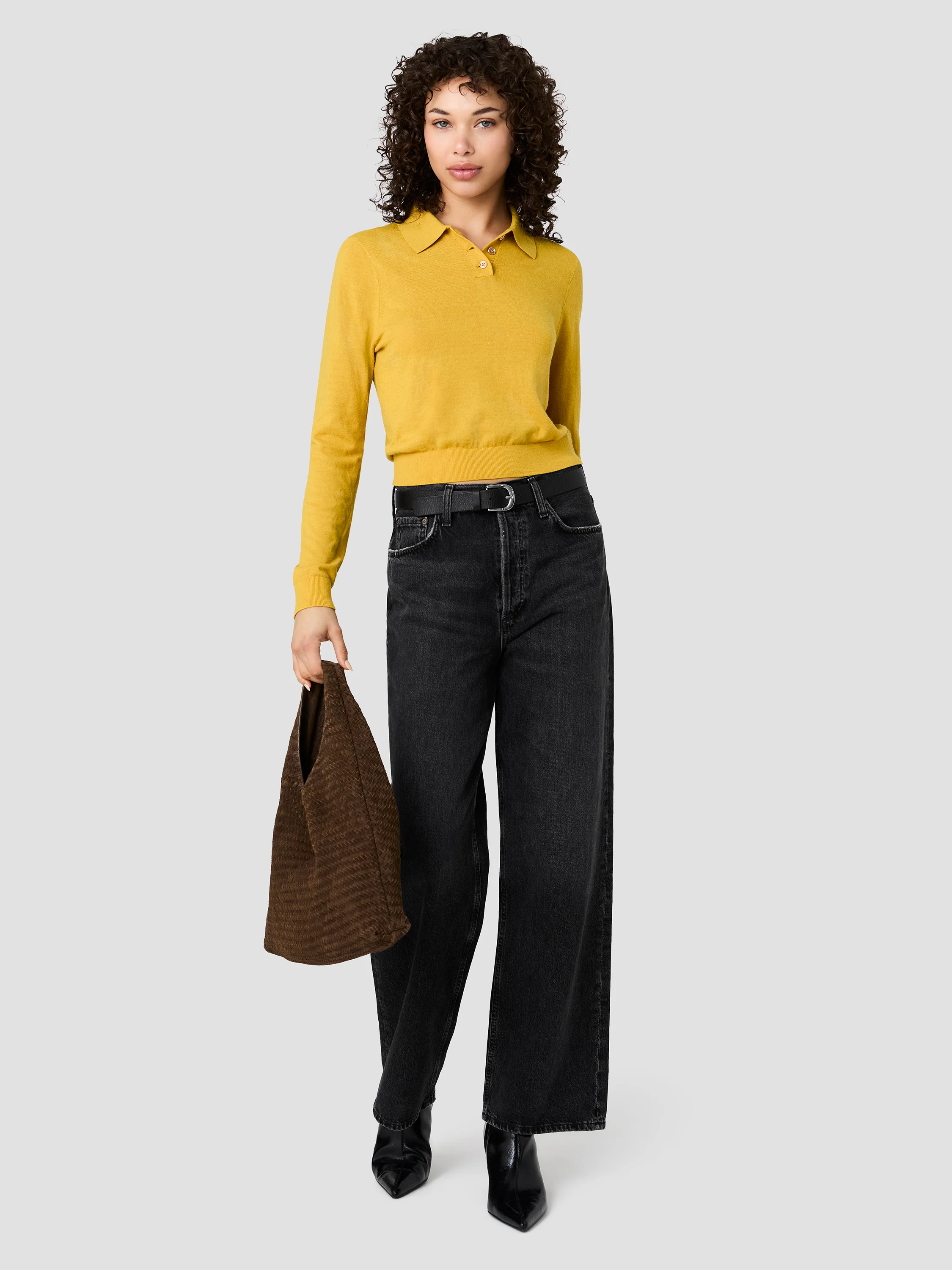 NOLA FINE KNIT LONG SLEEVE POLO TOP