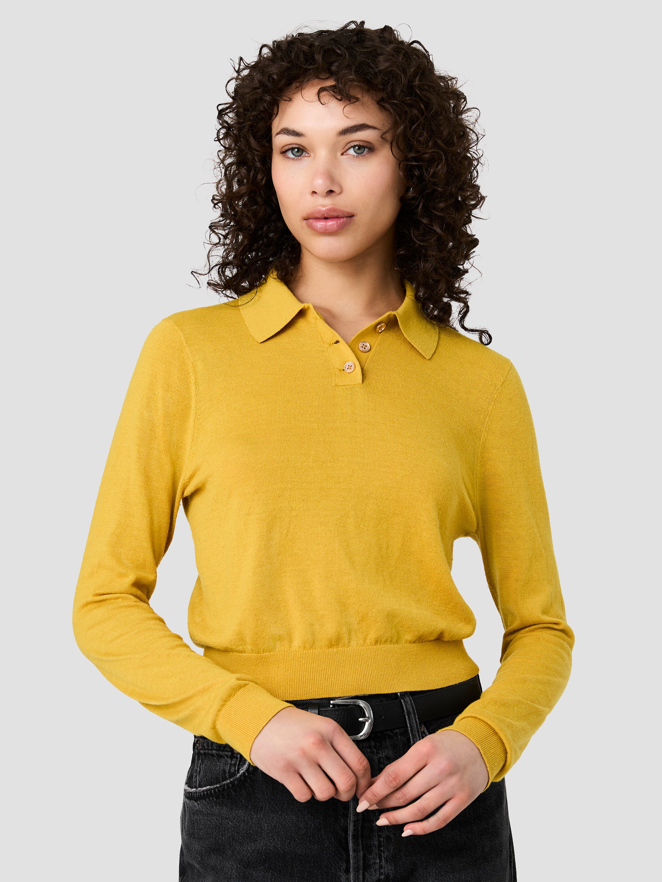 NOLA FINE KNIT LONG SLEEVE POLO TOP - Image 2