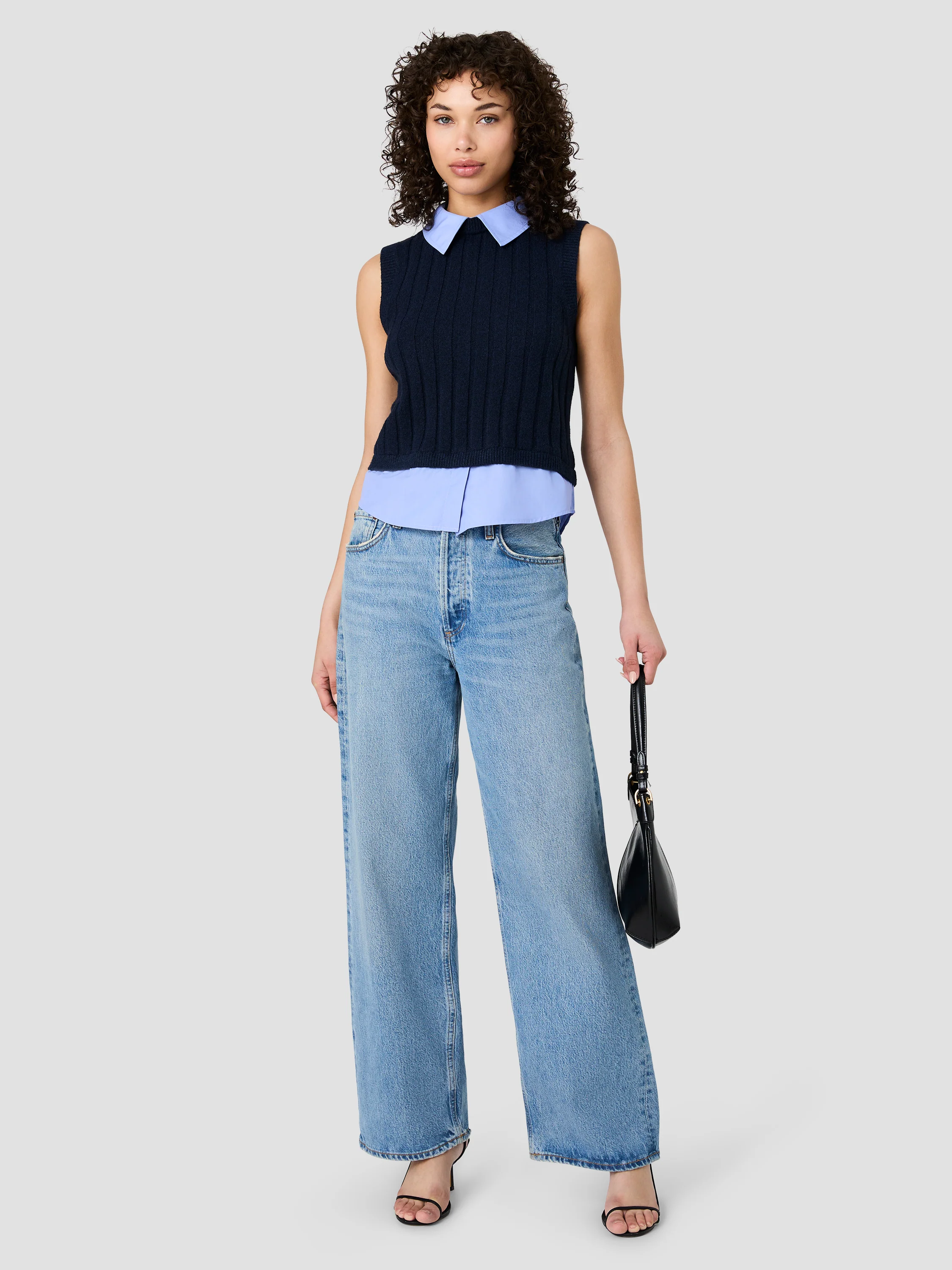 ALEYNA KNIT POPLIN COLLARED VEST