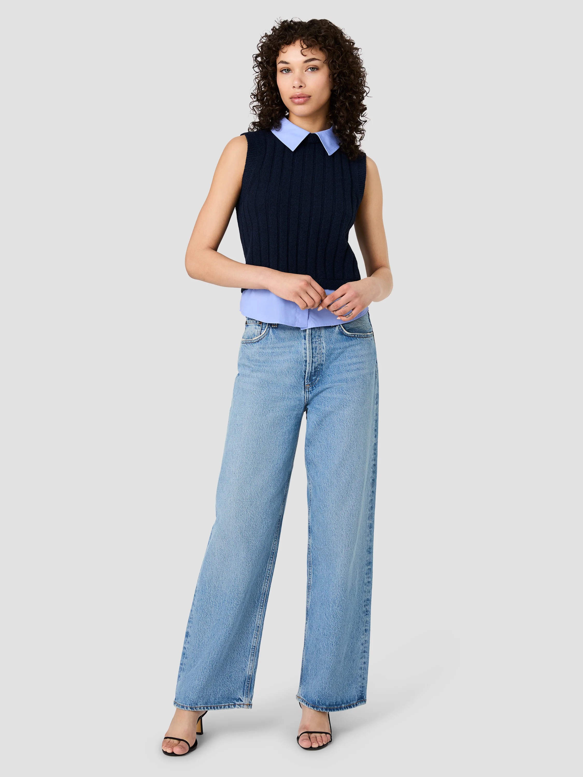 ALEYNA KNIT POPLIN COLLARED VEST - Image 6