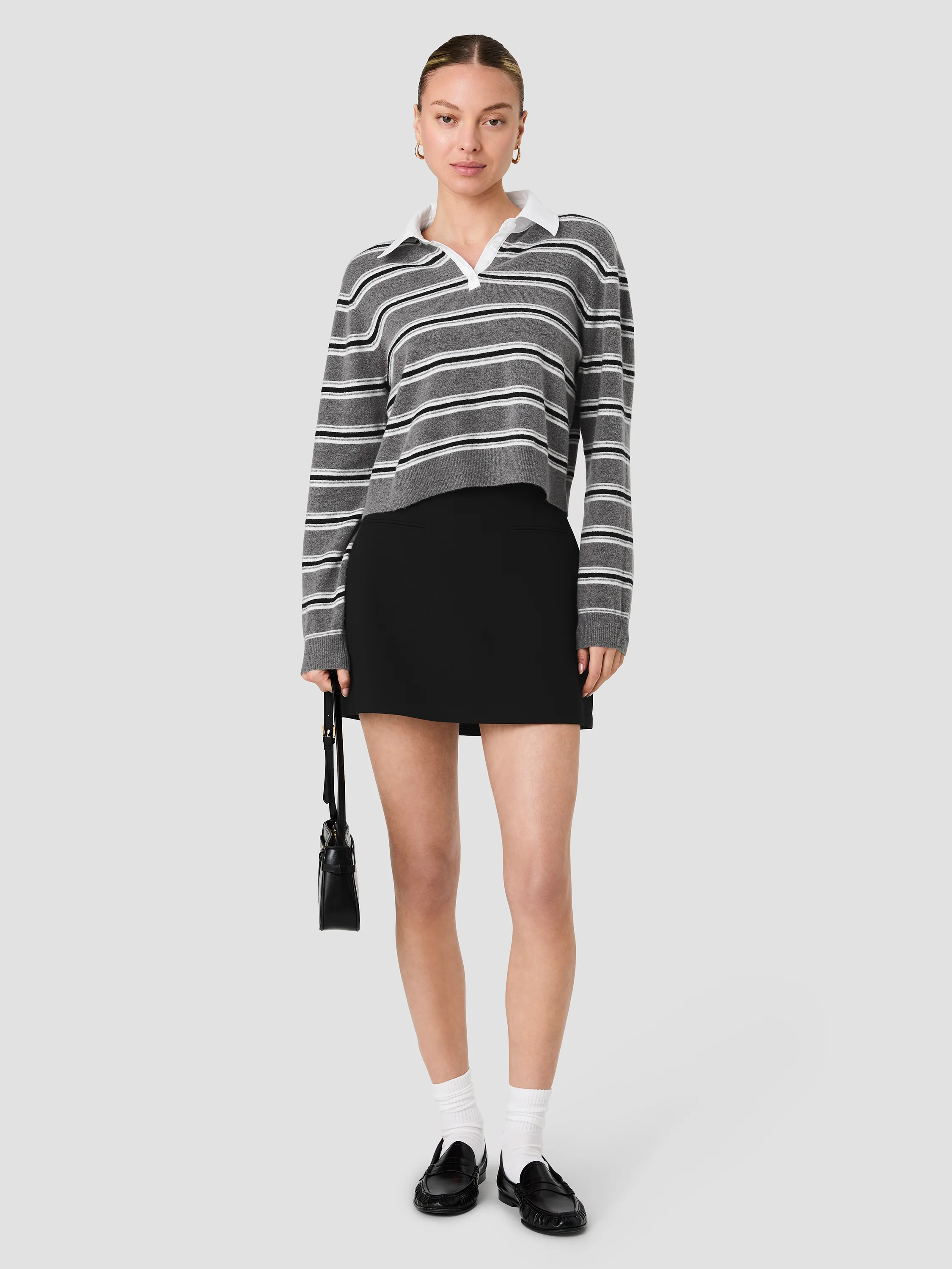 YULIA KNIT CAMPUS STRIPE CONTRAST COLLAR PULLOVER