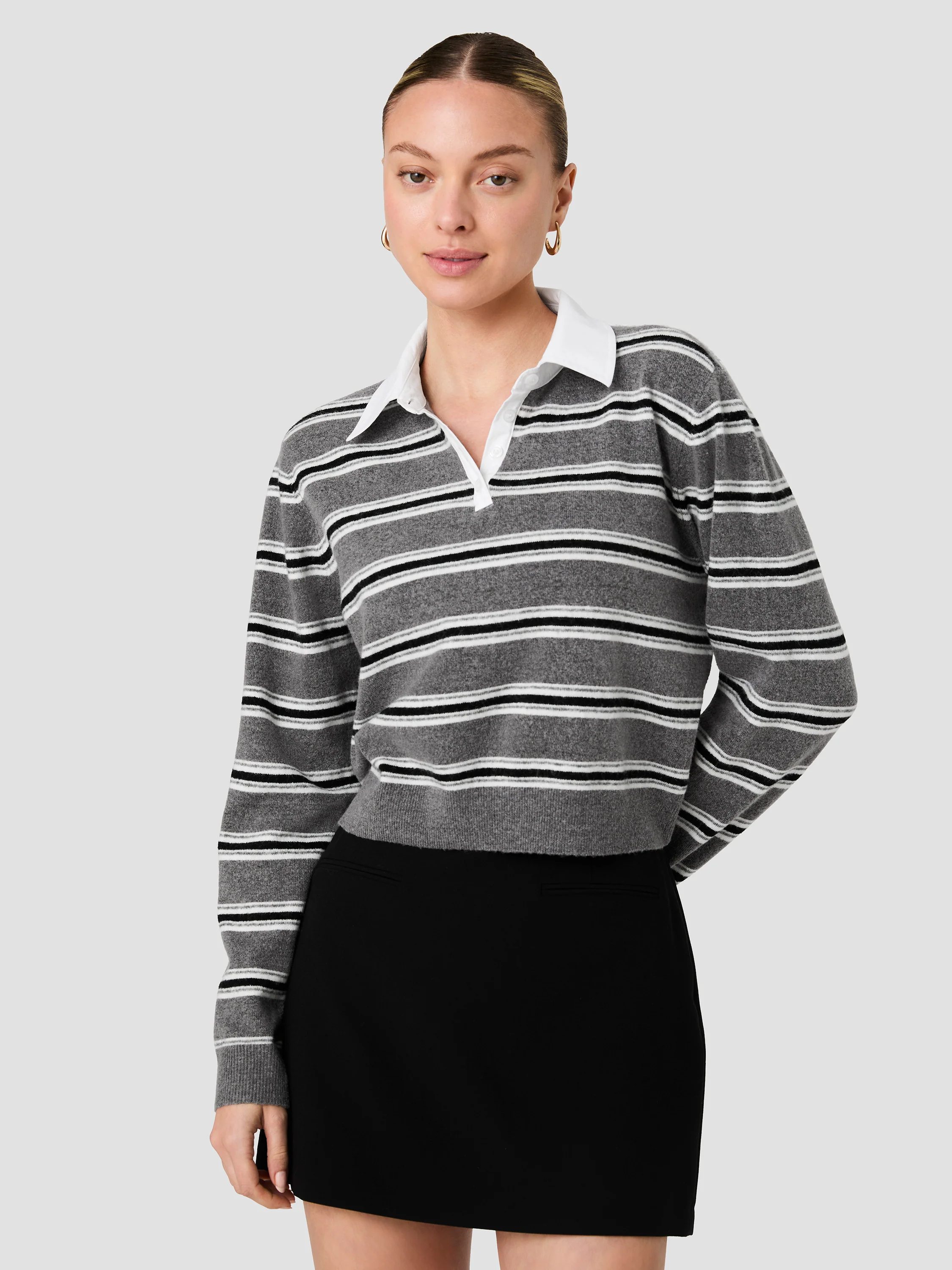 YULIA KNIT CAMPUS STRIPE CONTRAST COLLAR PULLOVER - Image 2