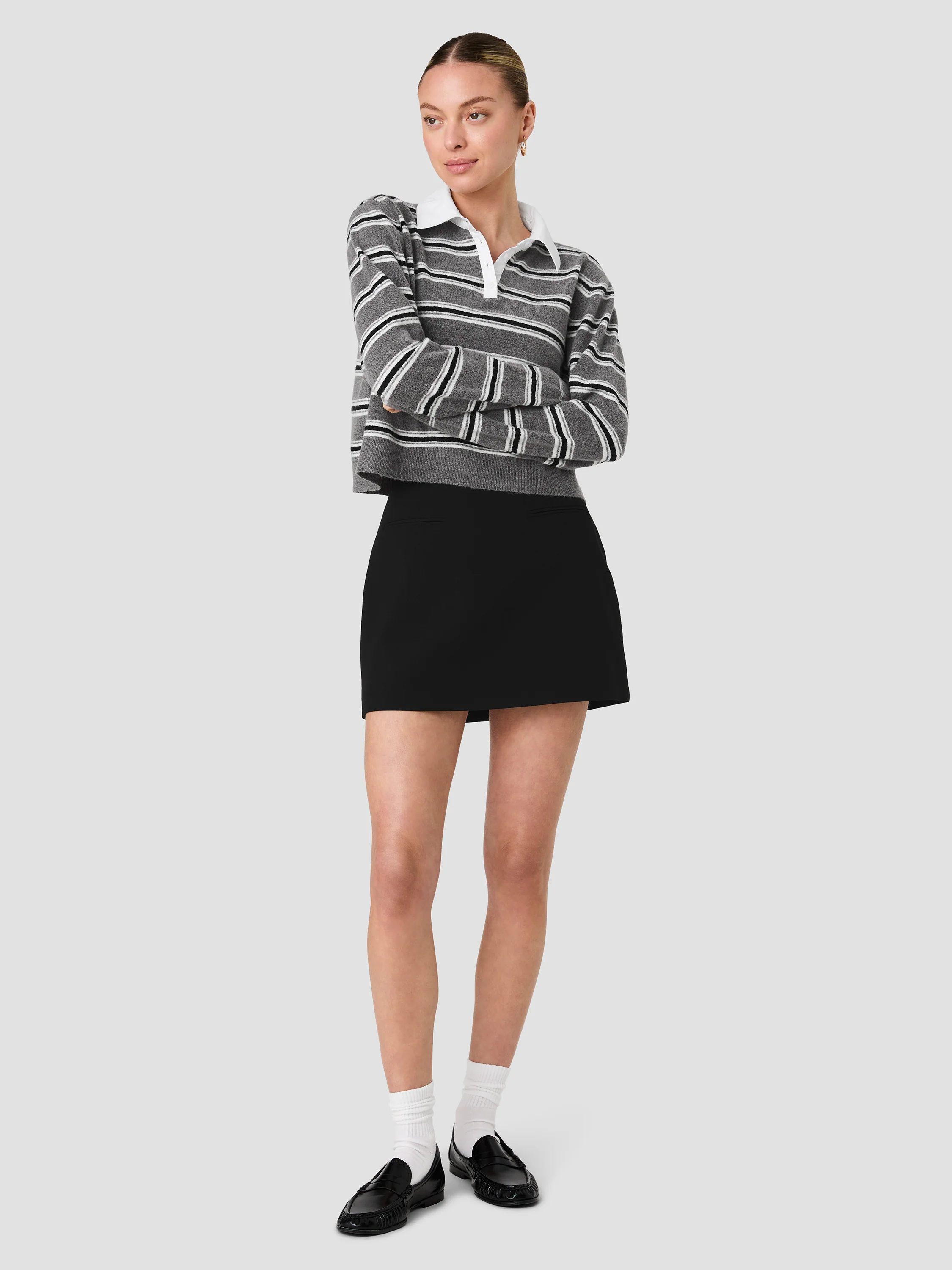 YULIA KNIT CAMPUS STRIPE CONTRAST COLLAR PULLOVER - Image 6