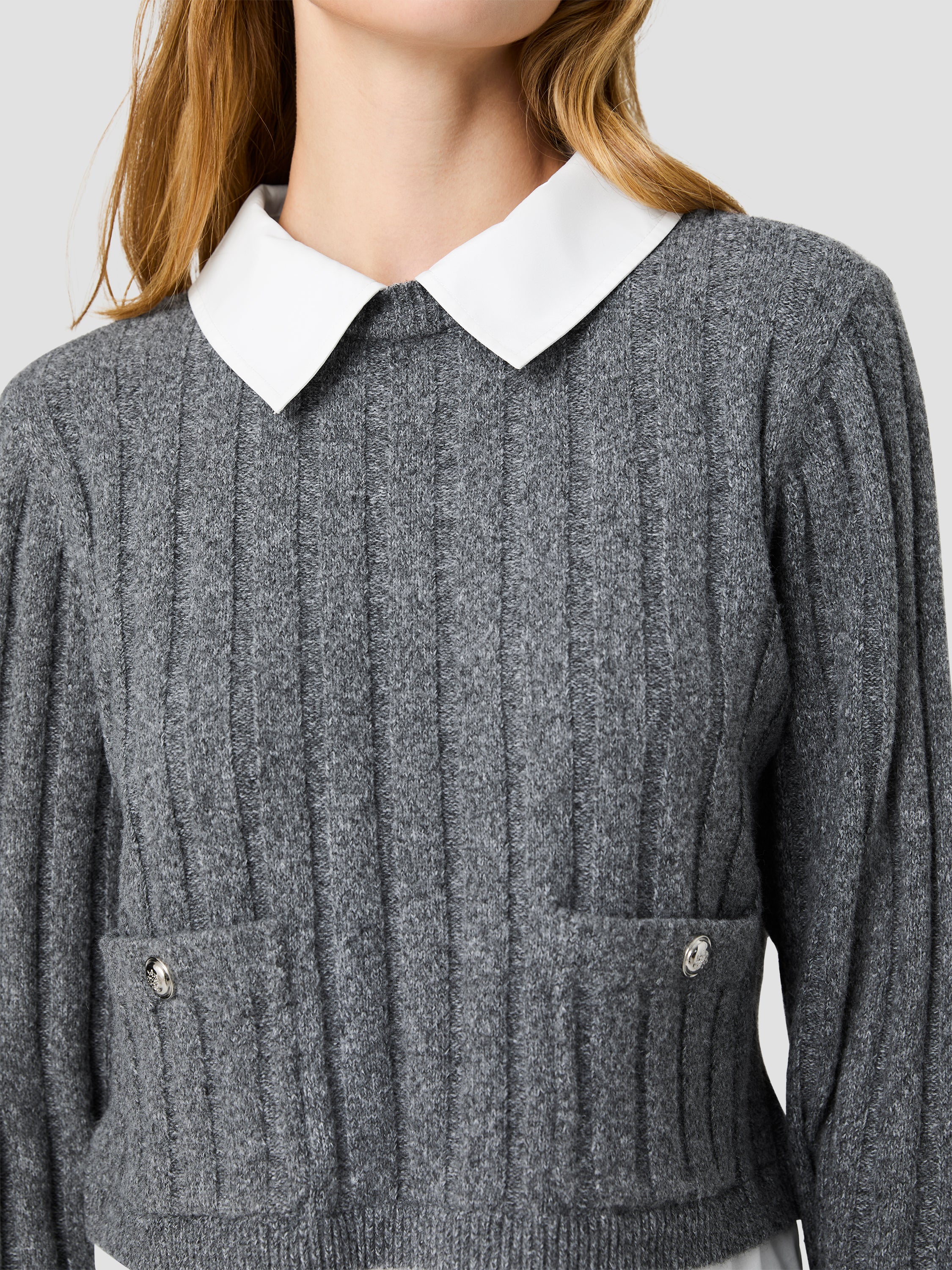 ALEYNA KNIT COMBO COLLARED PULLOVER - Image 3