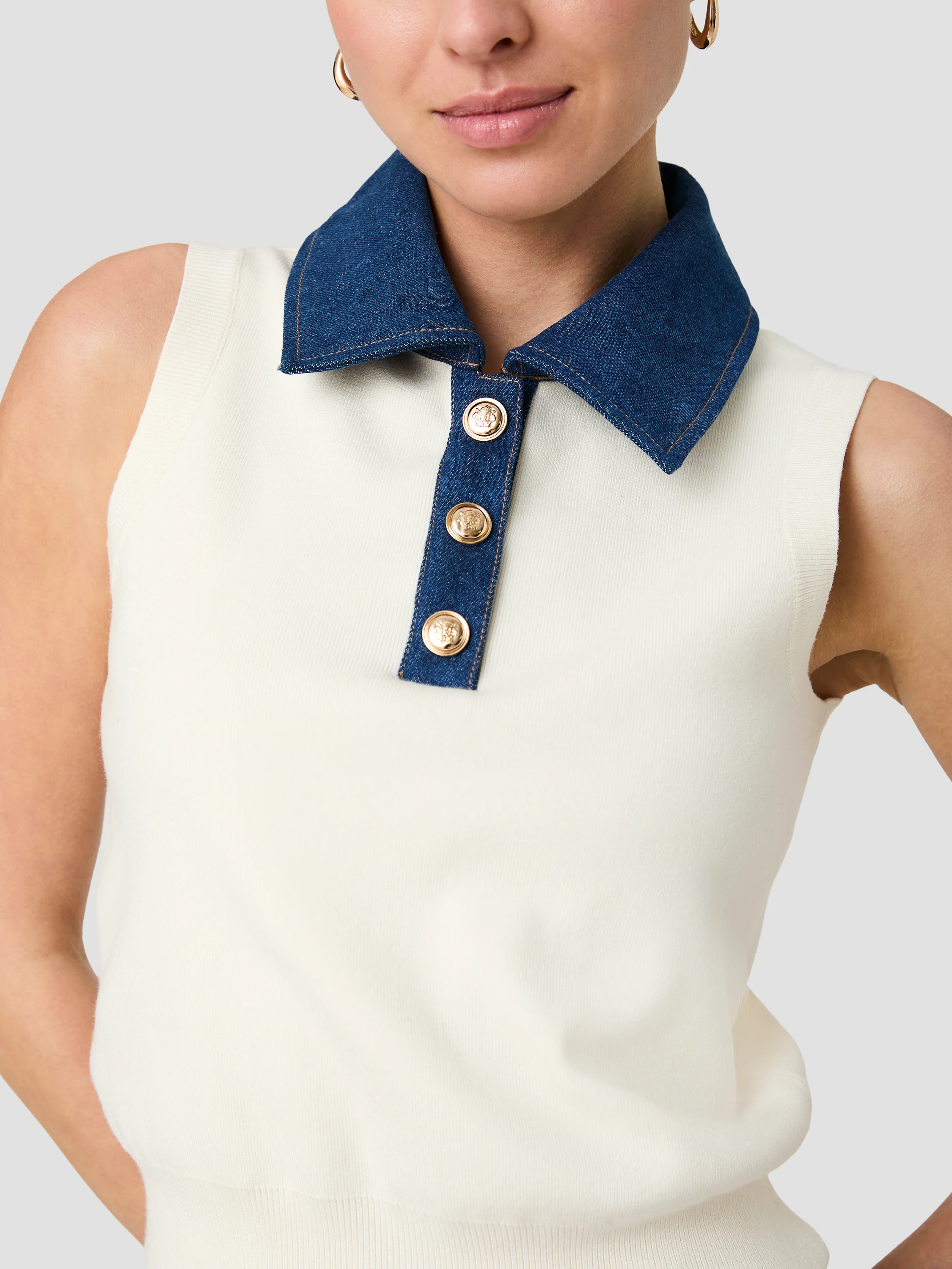 MAXIME KNIT DENIM COLLARED SWEATER VEST - Image 3