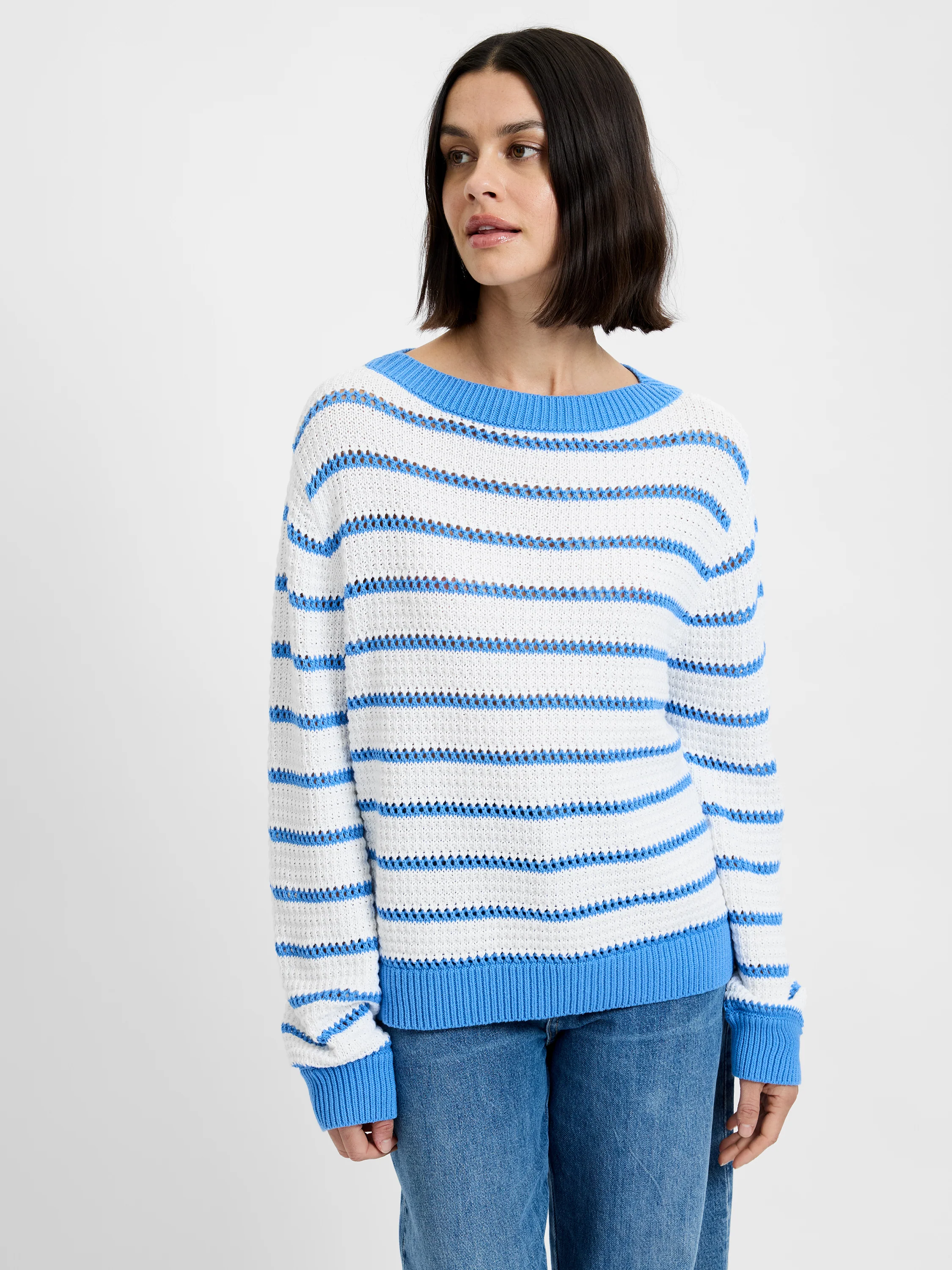TEDDY KNIT OPEN STRIPE PULLOVER