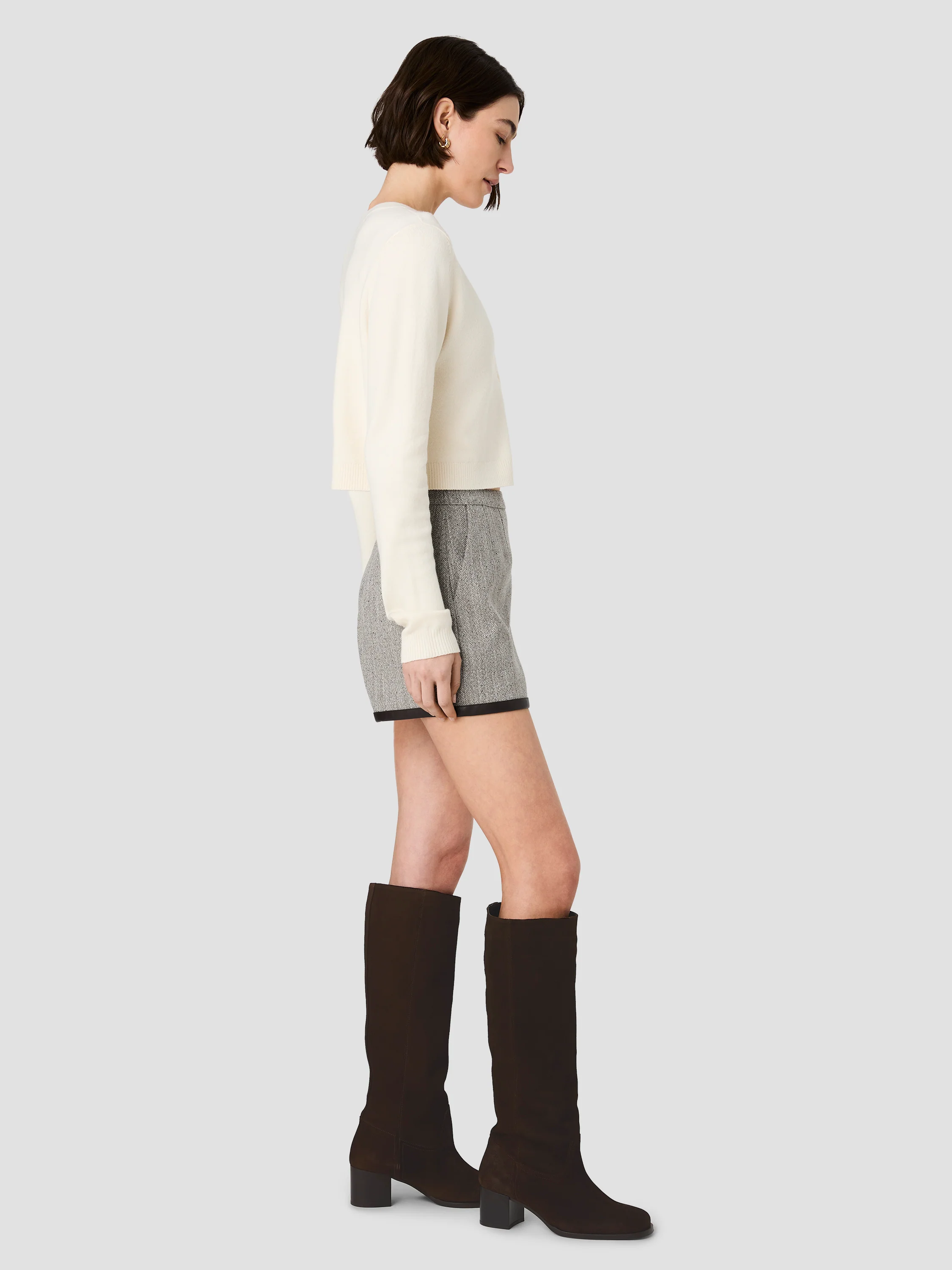 SPECKLED HERRINGBONE SUITING SHORTS - Image 5